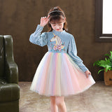 Autumn Winter Long Sleeve Kid Baby Girls Unicorn Rainbow Mesh Dress