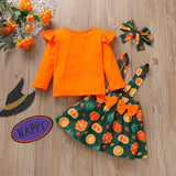 6M-5Y Kid Baby Girl Long Sleeve Round Neck Pumpkin Halloween 2 Pcs Sets