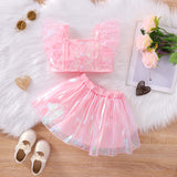 Kid Baby Girl Pink Sundress Straps Fluffy 2 Pcs Sets