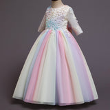 Kid Girls Wedding Long Medium Sleeve Flower Dresses