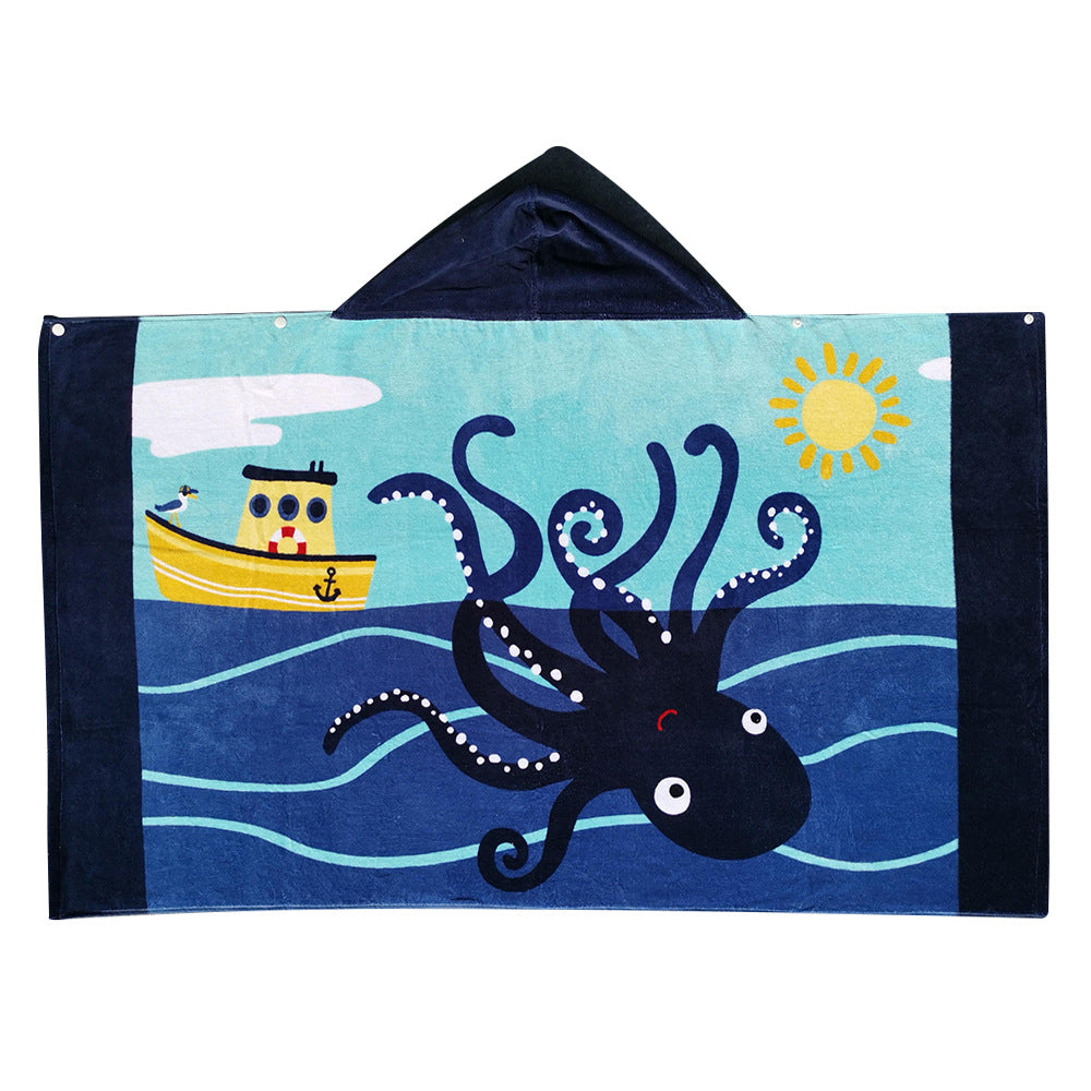 Baby Bathrobe Cartoon Bath Towel Robe Hooded Cloak Beach Towel Pajamas