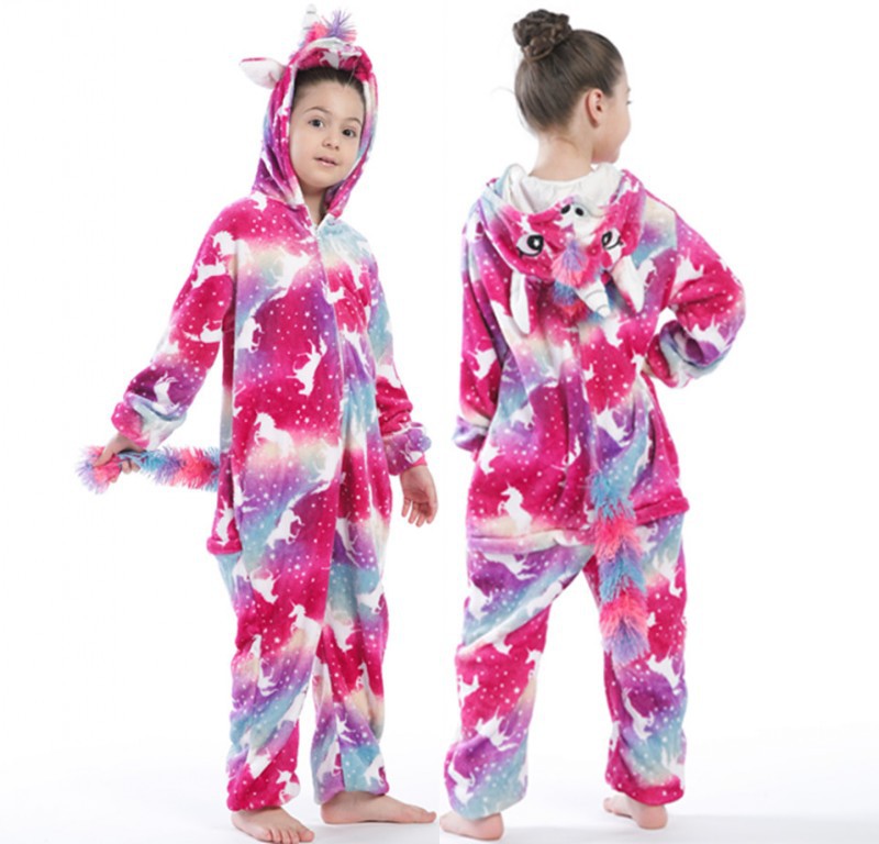 Kid Girl Flannel Home Cartoon Animal Stars Horses One-piece Pajamas