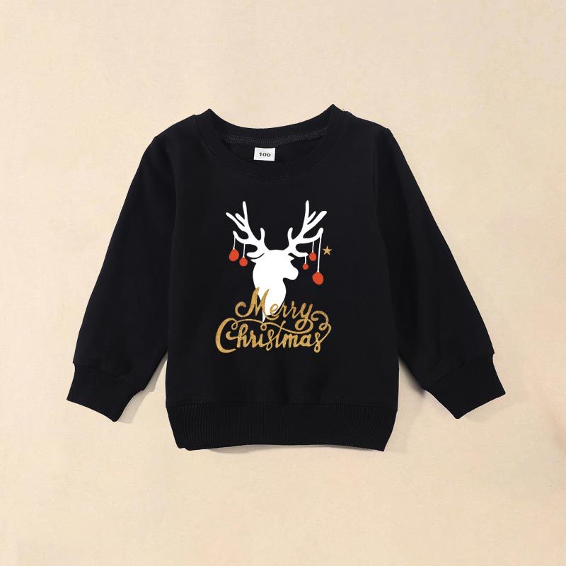 Family Matching Fashion Casual Christmas Elk Letter Printing Shirts