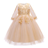Kid Girl Wedding Pompous Gauze Princess Long Sleeve Sequin Mesh Dresses