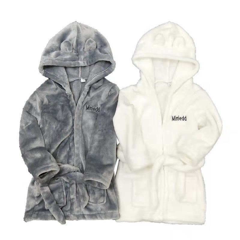 Kid Boys Girls Bathrobe Warm Long Sleeve Hooded Homewear Pajamas