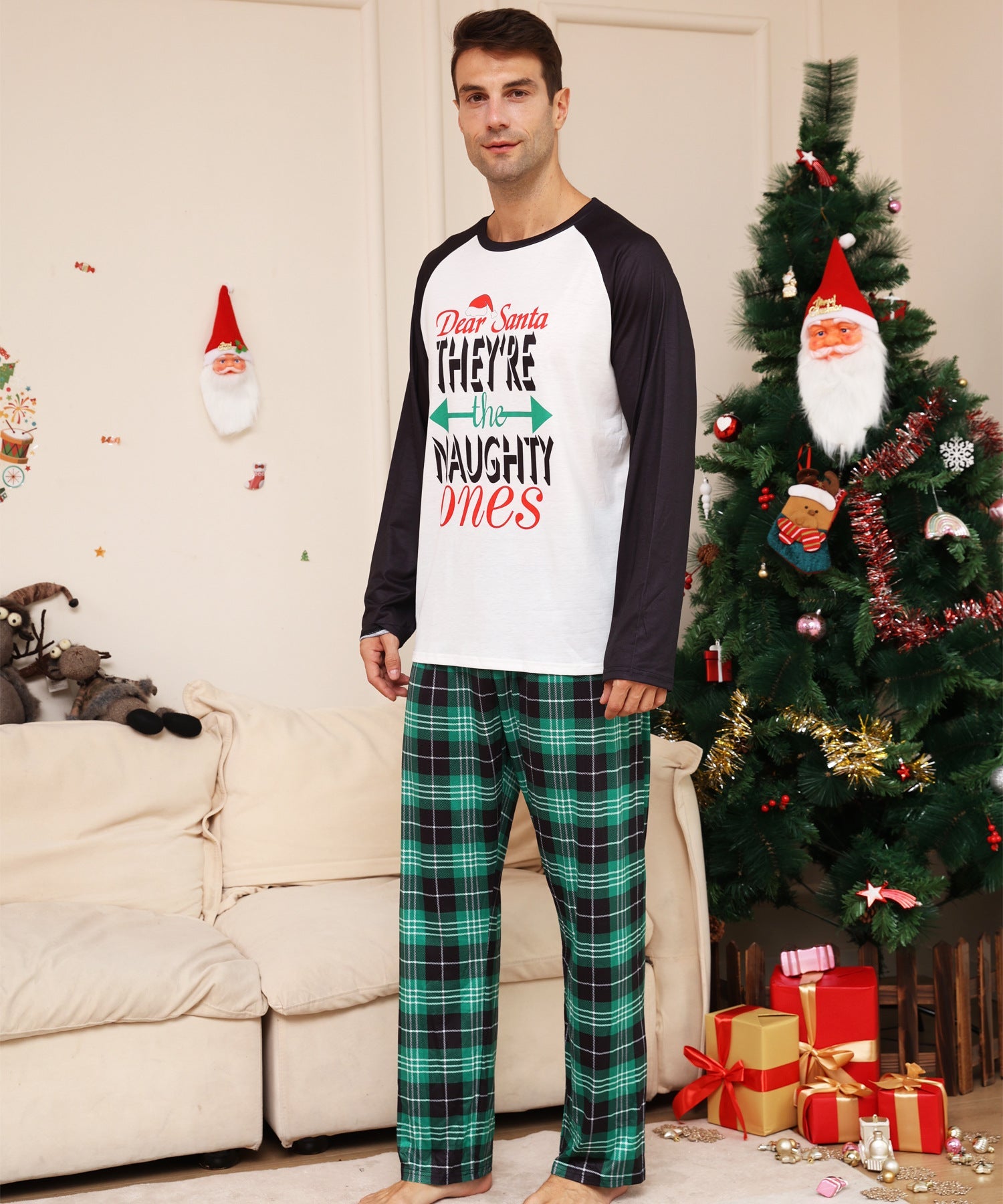 Family Plaid Letter Cartoon Christmas Parent-child Home Pajamas