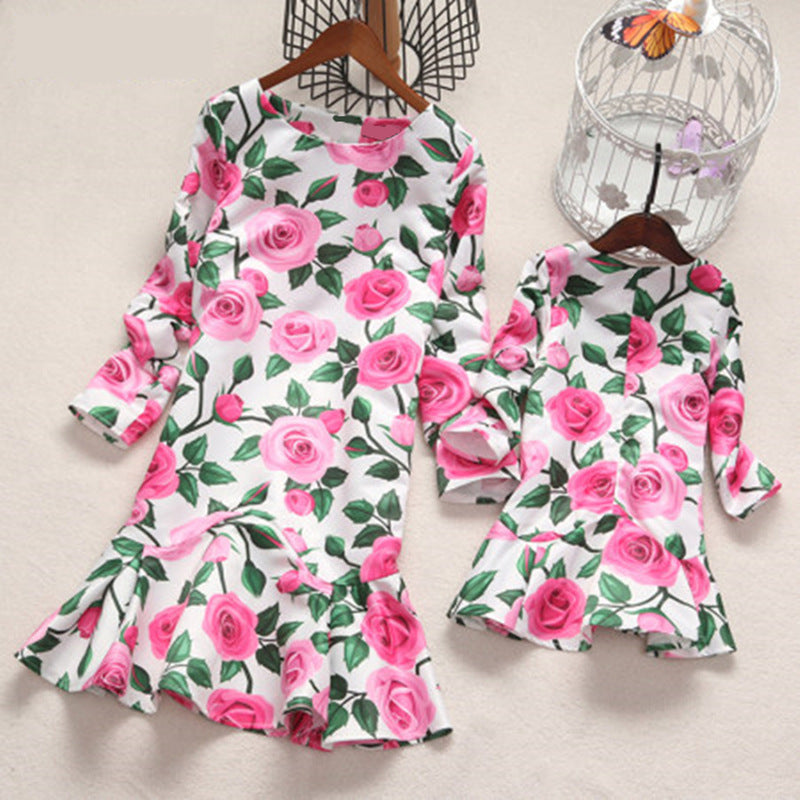 Family Matching Flower Mother and Daughter Dresses