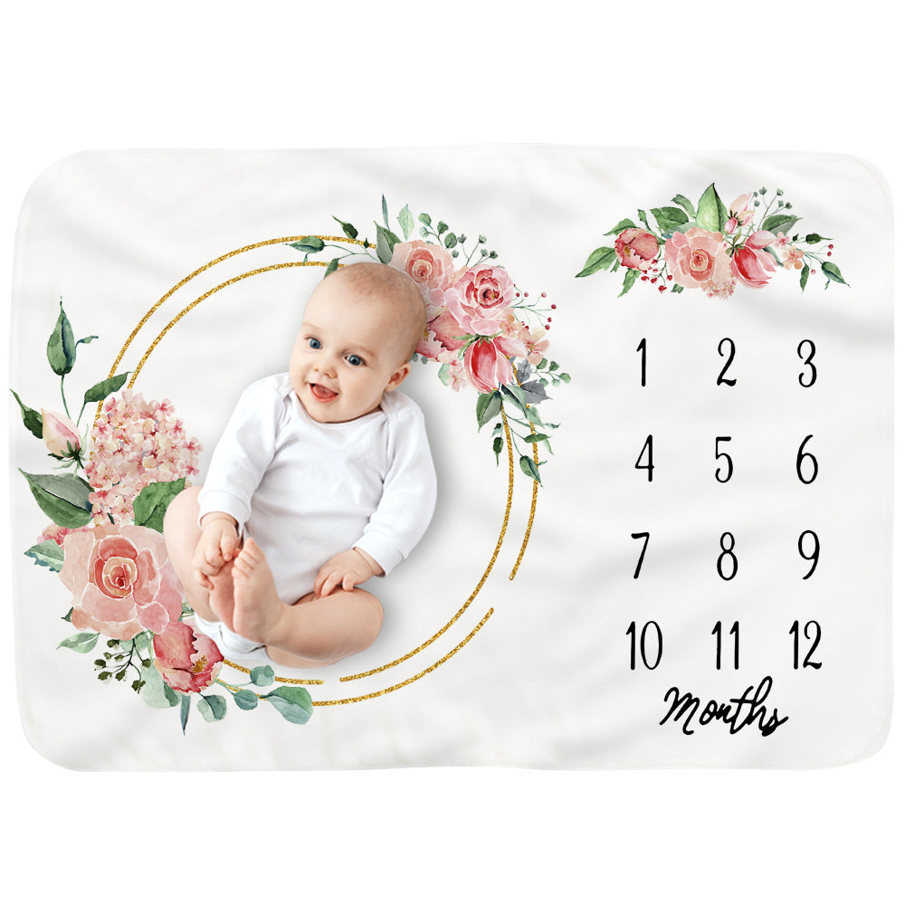 Baby Monthly Record Growth Milestone Blanket Flannel Floral Pajamas