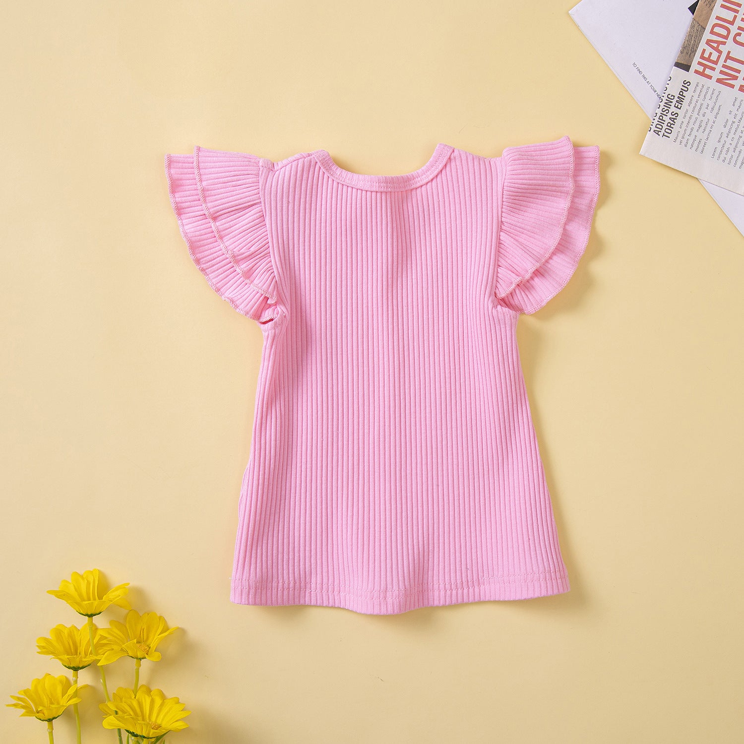 Kid Baby Girl Casual Suit Sweet Fly Sleeve Suspender Shorts 2 Pcs Sets