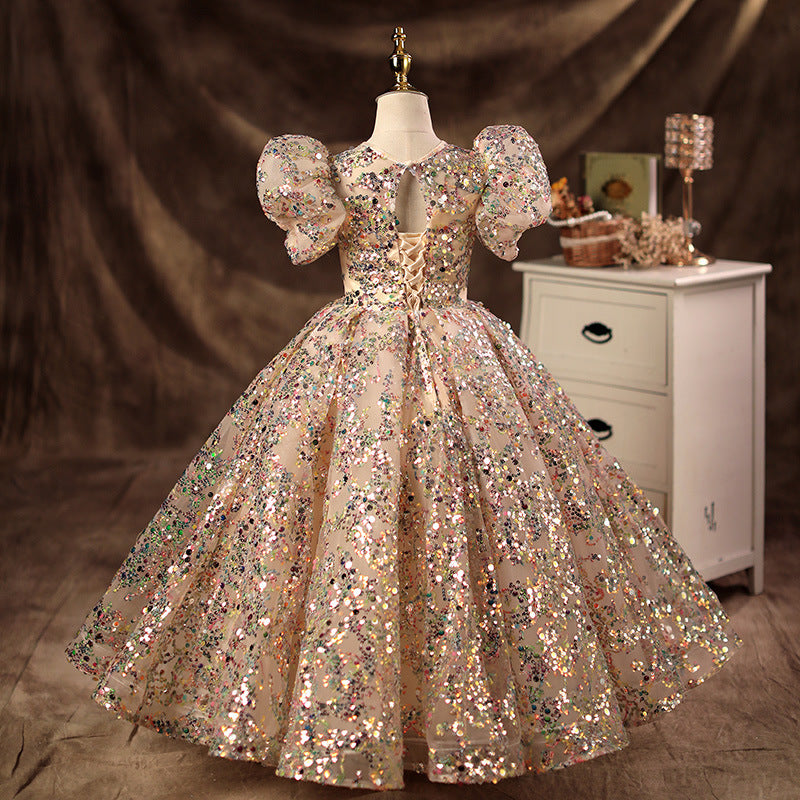 Kid Baby Girls Puffy Gauze Princess Flower Wedding Piano Performance Dress