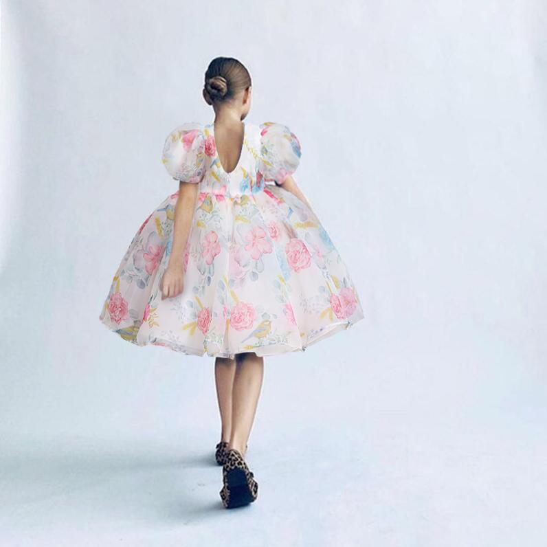 Kid Baby Girls Princess Bubble Sleeve Mesh Pompous Dresses