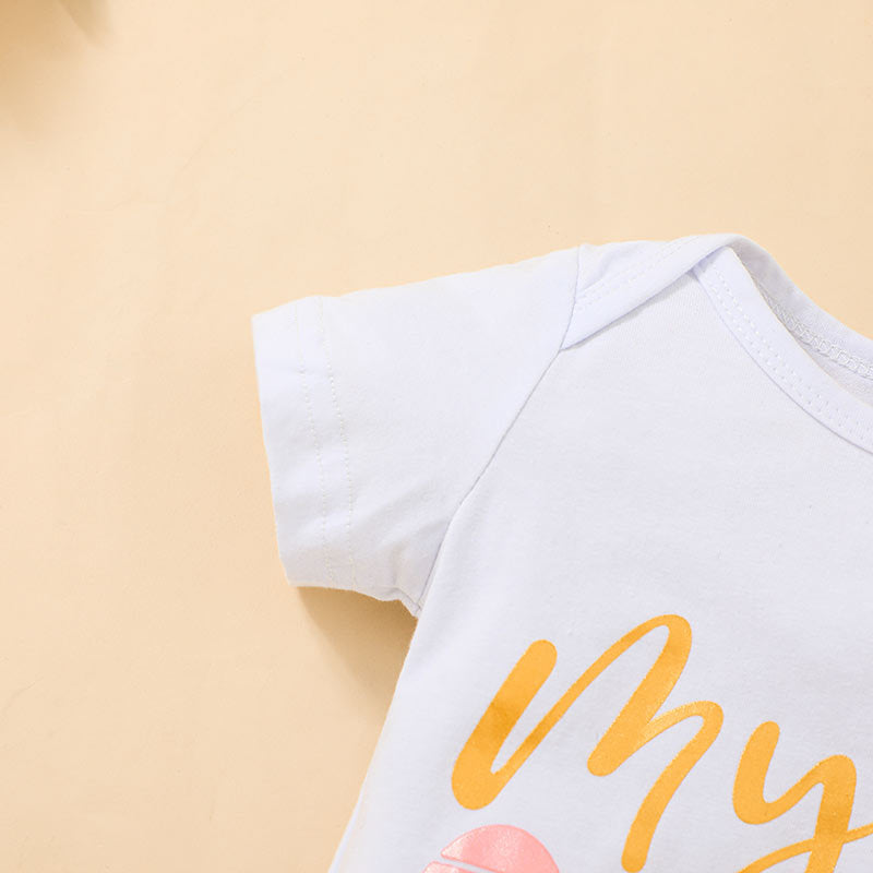 Baby Little Girl Letter Short Sleeved One-piece Suit Polka Dot Mesh Gauze 2 Pcs Sets