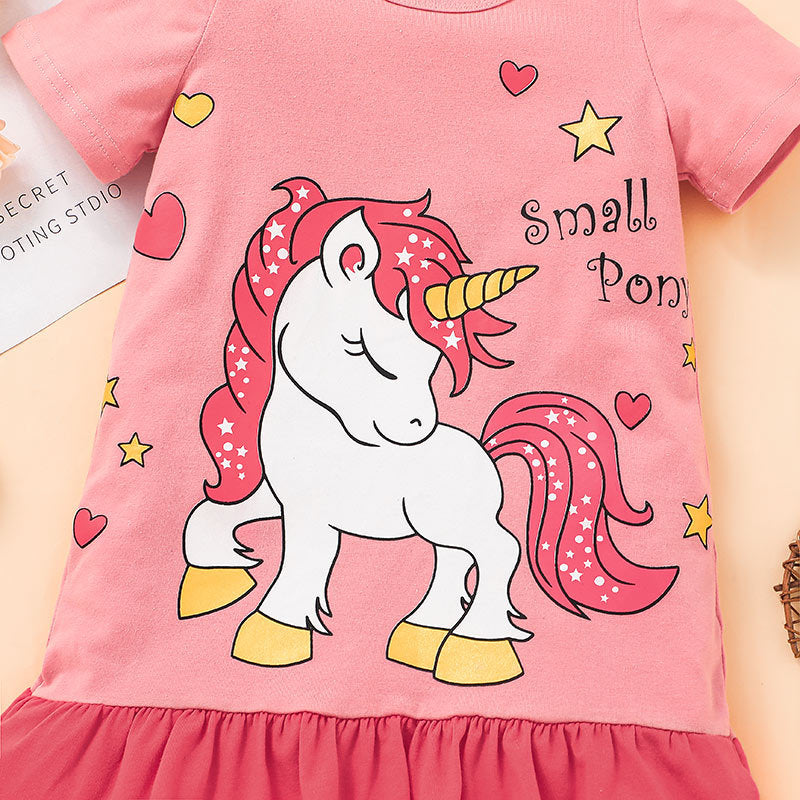 Kid Baby Girl Unicorn Summer Short Sleeve Cartoon T-shirt