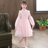Kid Baby Girl Pearl Lace Gauze Princess Long Sleeve Dresses