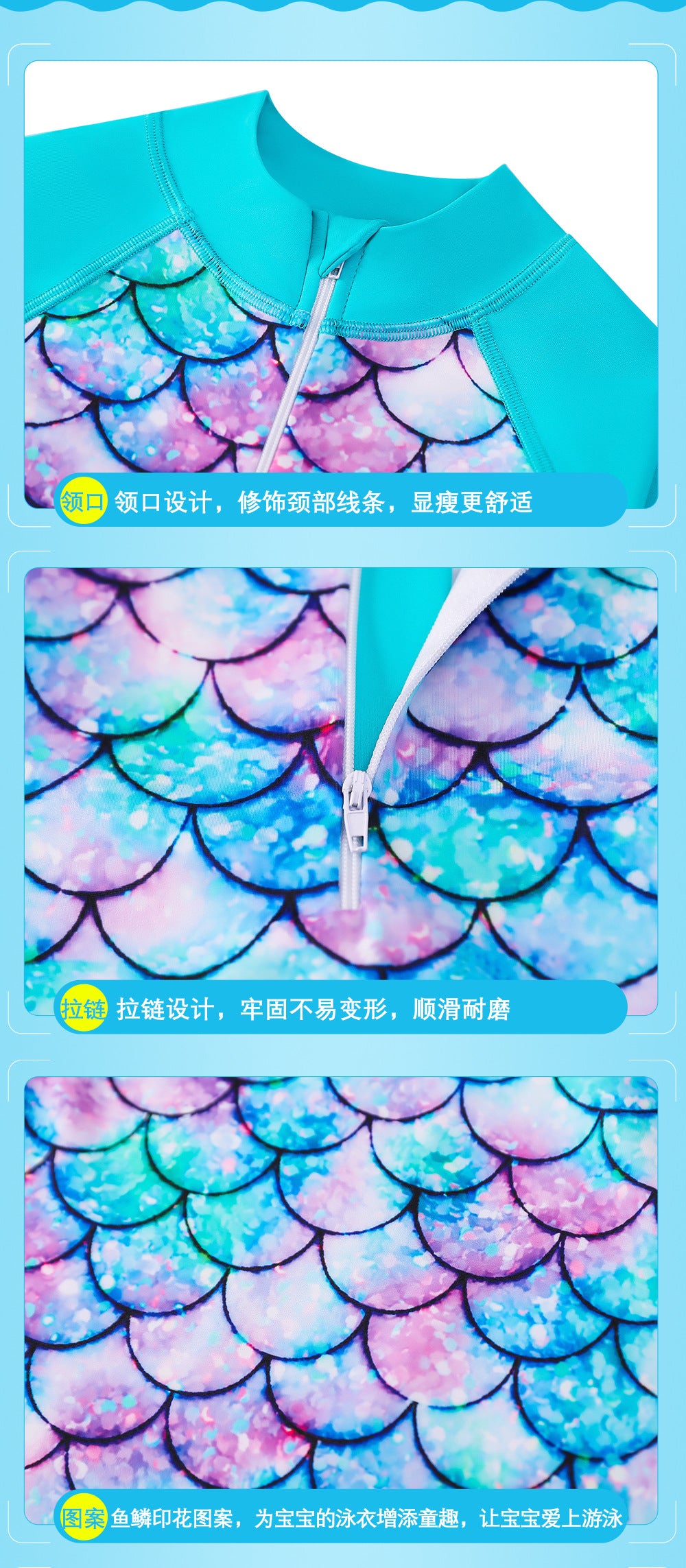 Kid Girls Swimsuit Long-sleeved One-piece Mermaid Swimwear