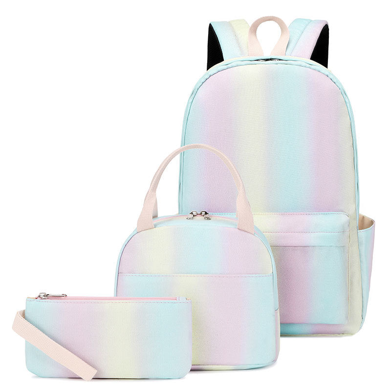 Girl Backpack 3 Piece Set Gradual Rainbow Backpack Lunch Bag Pen Bag