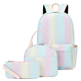 Girl Backpack 3 Piece Set Gradual Rainbow Backpack Lunch Bag Pen Bag