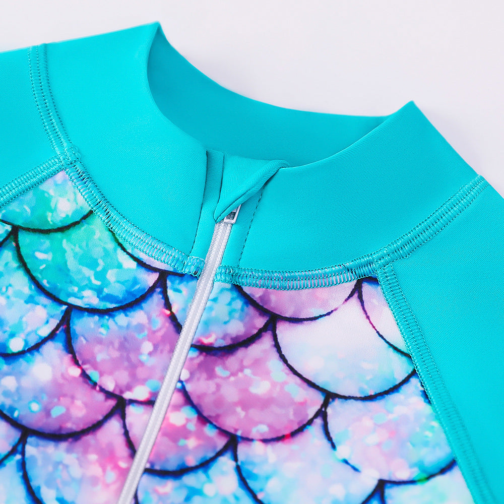 Kid Girls Swimsuit Long-sleeved One-piece Mermaid Swimwear