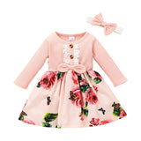 Baby Girl Pit Strip Printed Long Sleeve Flower Dress