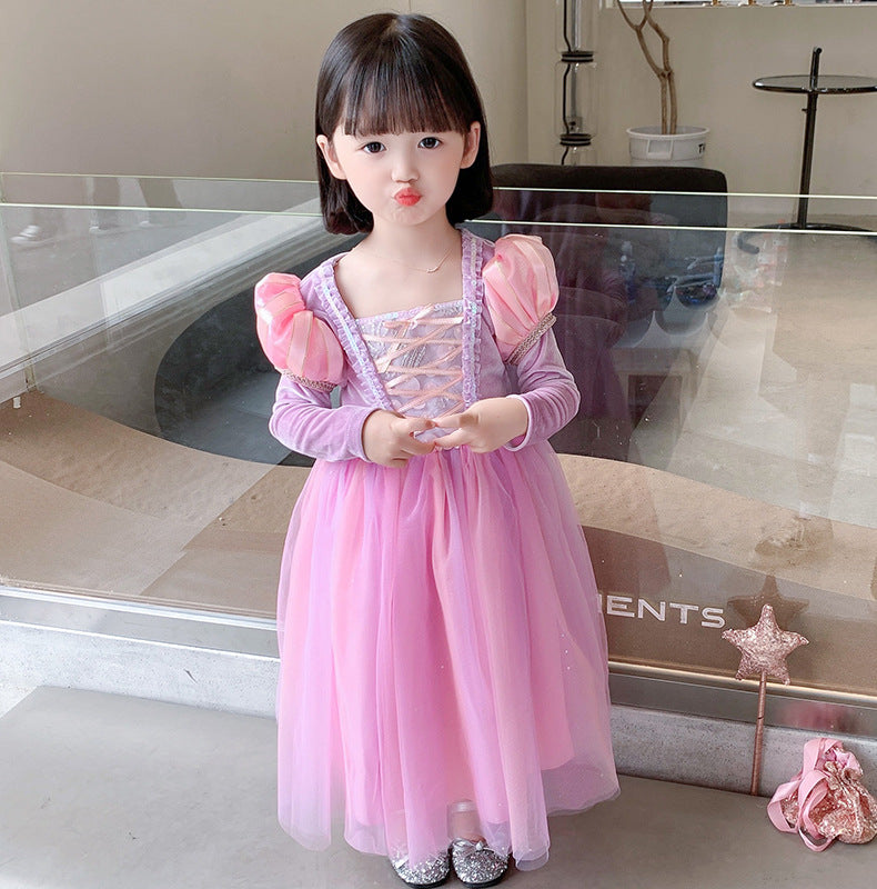 Kid Girl Frozen Pink Long-sleeved Princess Halloween Cartoon Dress