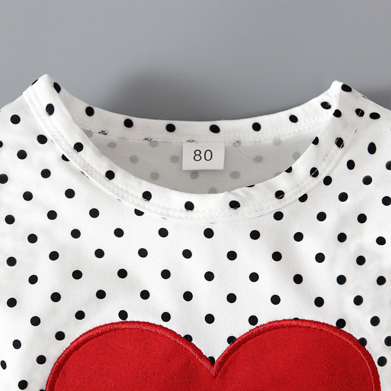 Kid Baby Girls Spring Fall Valentine Day Love Dot Long-sleeved 2 Pcs Sets