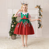 Christmas Kids Girl Cartoon Print Satin Dress