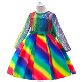 Kid Girl Christmas Gradual Long Sleeve Bow Lace Dress