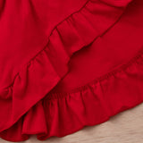 Girl Suit Valentine's Day Solid Color Top Plaid Heart Flared Set 2 Pcs