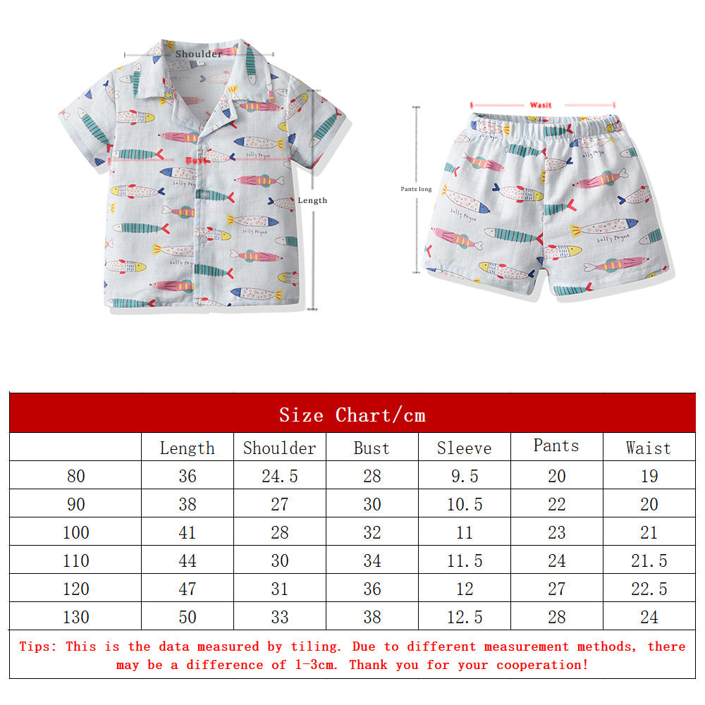 Kid Baby Boy GirlCotton Pajamas Summer Short Sleeve Cartoon Casual 2 Pcs