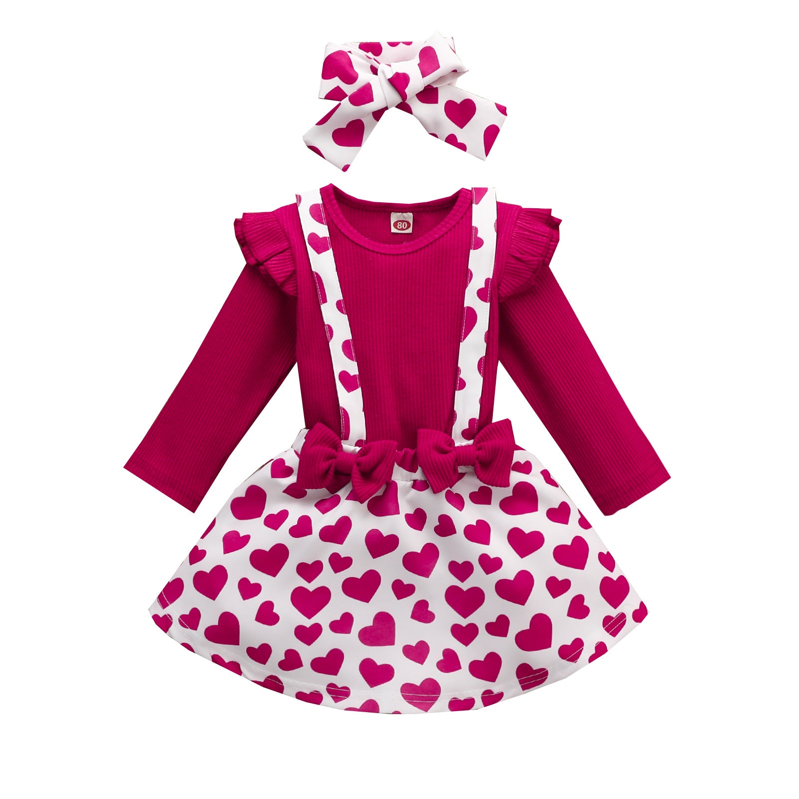 Baby Girl New Valentine's Day Love Printed Halter 3 Pcs Set