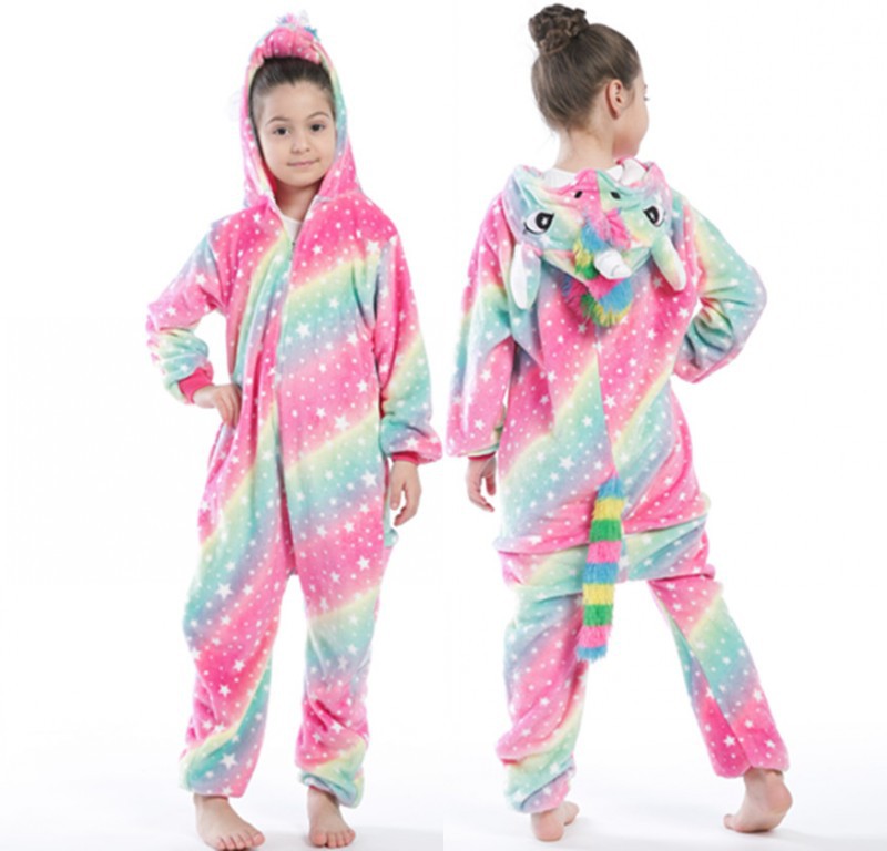 Kid Girl Flannel Home Cartoon Animal Stars Horses One-piece Pajamas