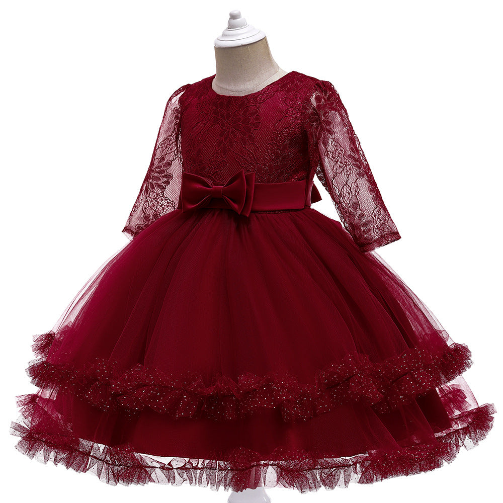 Kid Girls Long-sleeved Pure Mesh Tulle Princess Dresses