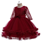 Kid Girls Long-sleeved Pure Mesh Tulle Princess Dresses