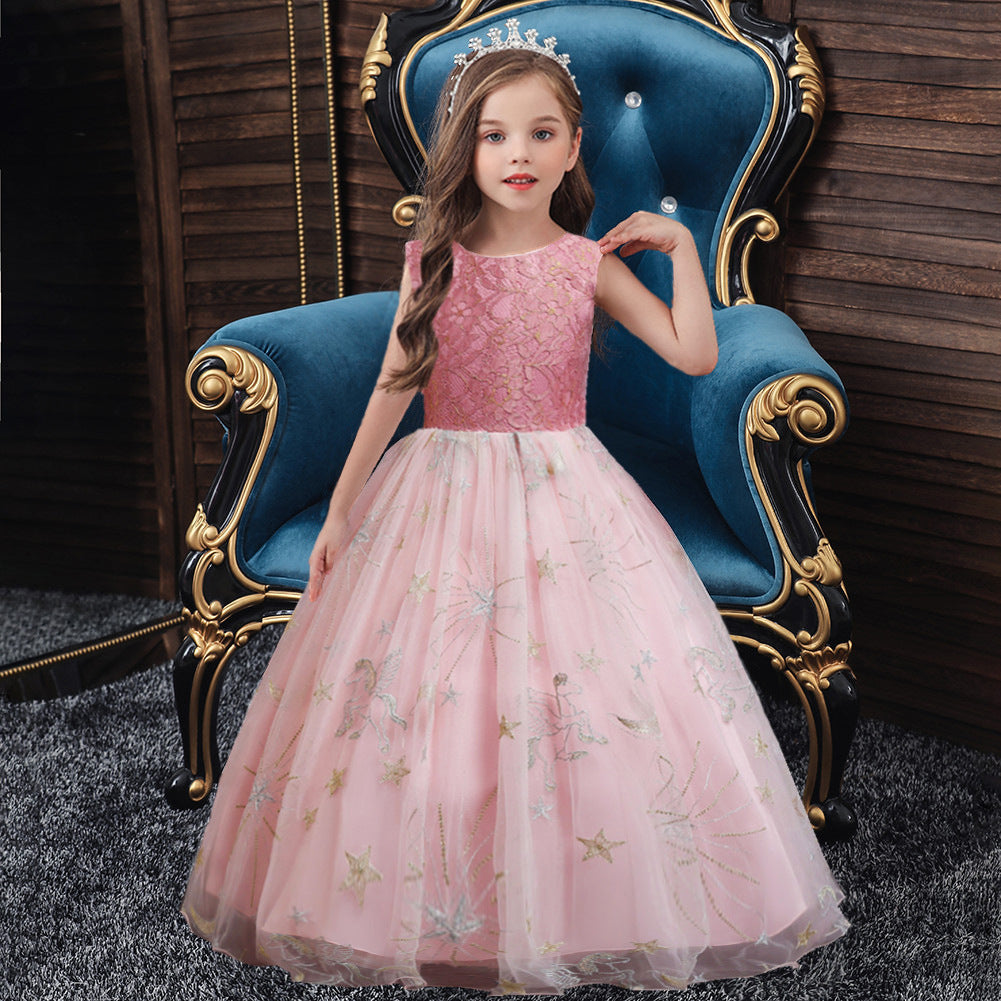 Kid Girl Princess Sleeveless Star Mesh Piano Dresses