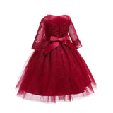 Kid Girl Wedding Pompous Gauze Princess Long Sleeve Sequin Mesh Dresses