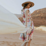 Family Matching Mother-daughter Rainbow Vertical Stripe Holiday Dresses