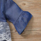 Kid Baby Girl Suit Autumn Solid Flared Sleeve Lace Bell 2 Pcs Sets