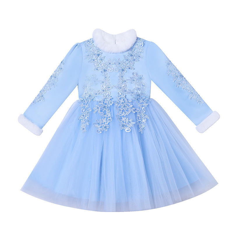 Kid Girl Wool Short Gauze Fluffy Plush Princess Dress