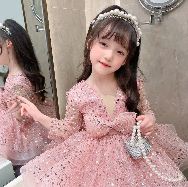 Kid Baby Girl Princess Pompous Gauze Flower Sequin Dresses