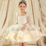 Kid Girls Sequin Princess Bow Long Sleeve Birthday Dress