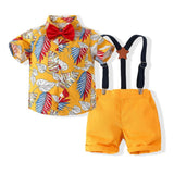 Kid Baby Boy Suit Summer Beach Short Sleeve Leaf Woven 2 Pcs Set