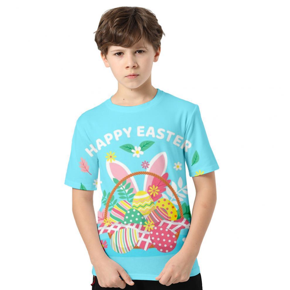 Kid Boys Girls Easter Digital Printed Short Sleeves T-shirts