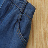 Kid Baby Girls Suit Summer Hole Stripe Bow Jeans 2 Pcs Sets