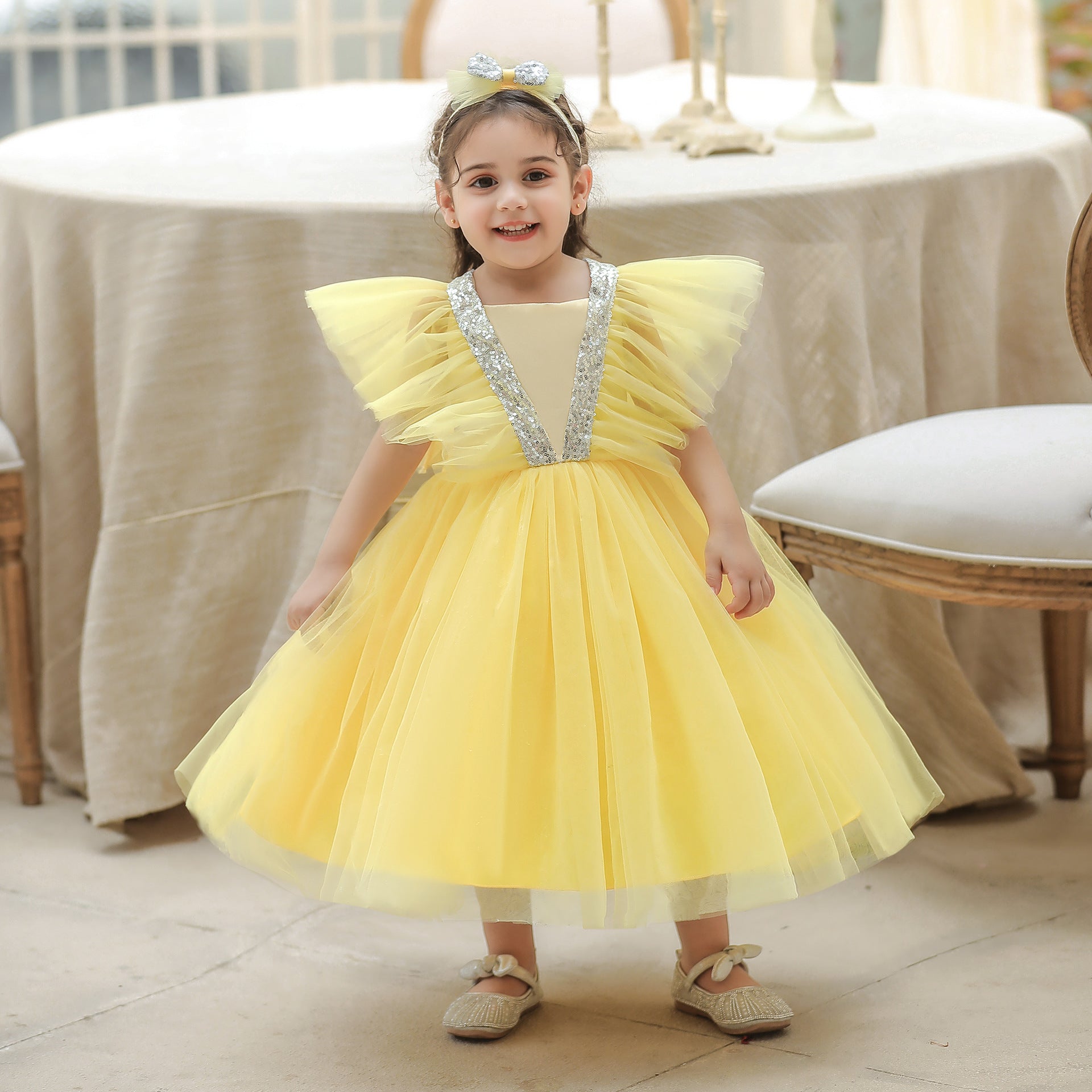 Kid Baby Girl Flying Sleeve Gauze Princess Birthday Dress