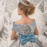 Kid Girl Silver Blue Gradual Long Tuxedo Piano Performance Dress
