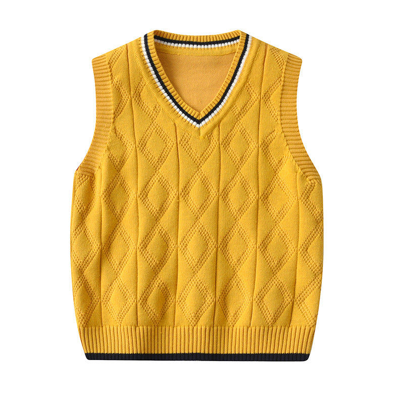 Kid Baby Boy Round Neck Jacquard Knit Waistcoat Pure Cotton Sweater Vest