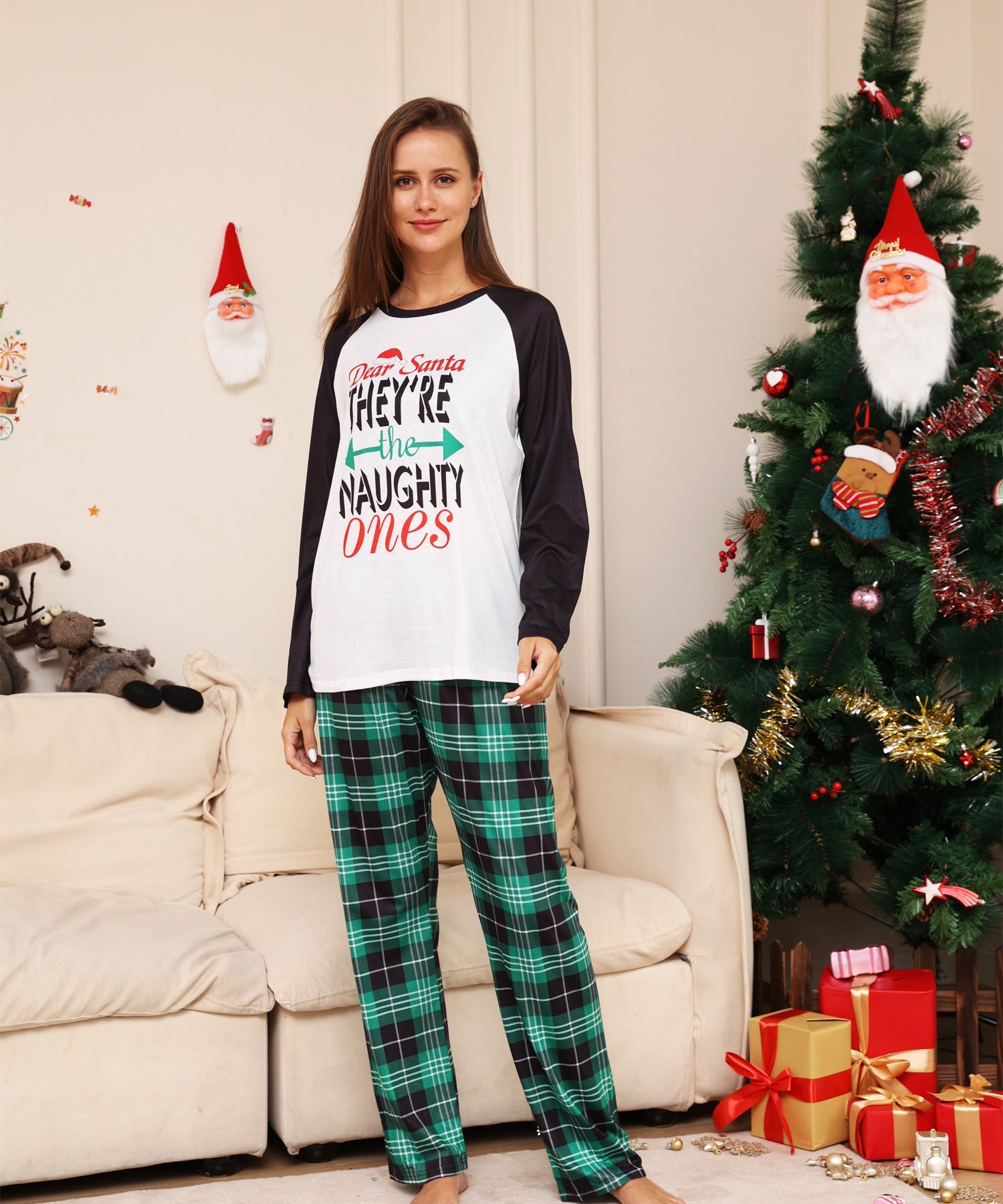 Family Plaid Letter Cartoon Christmas Parent-child Home Pajamas