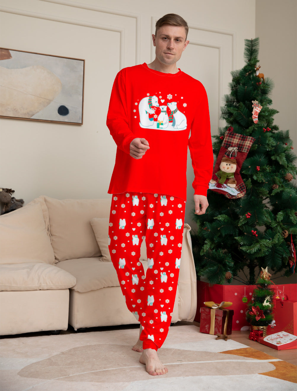 Family Matching Snowflake Bear Christmas Parent-child Printed Housewear Pajamas
