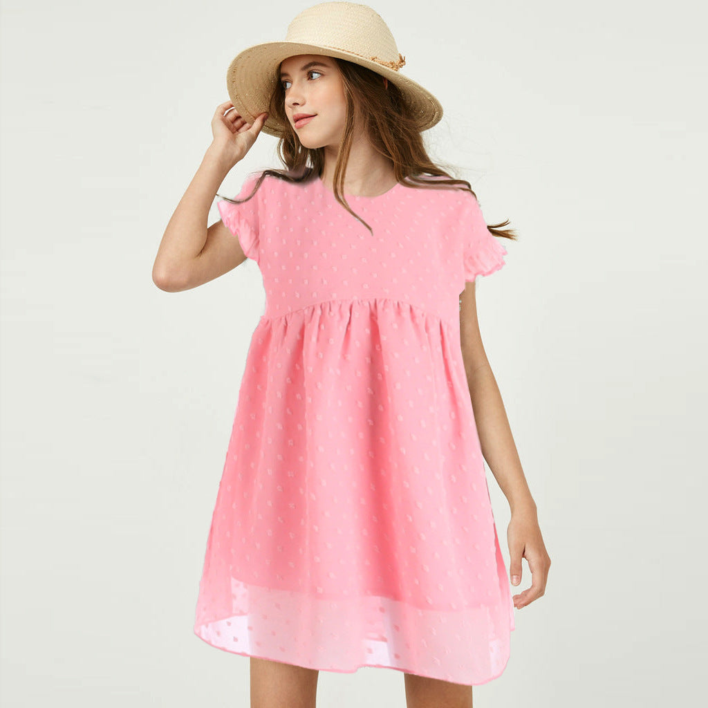 Family Matching Mother Daughter Round Collar Short Sleeves Lovely Dresses