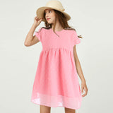 Family Matching Mother Daughter Round Collar Short Sleeves Lovely Dresses